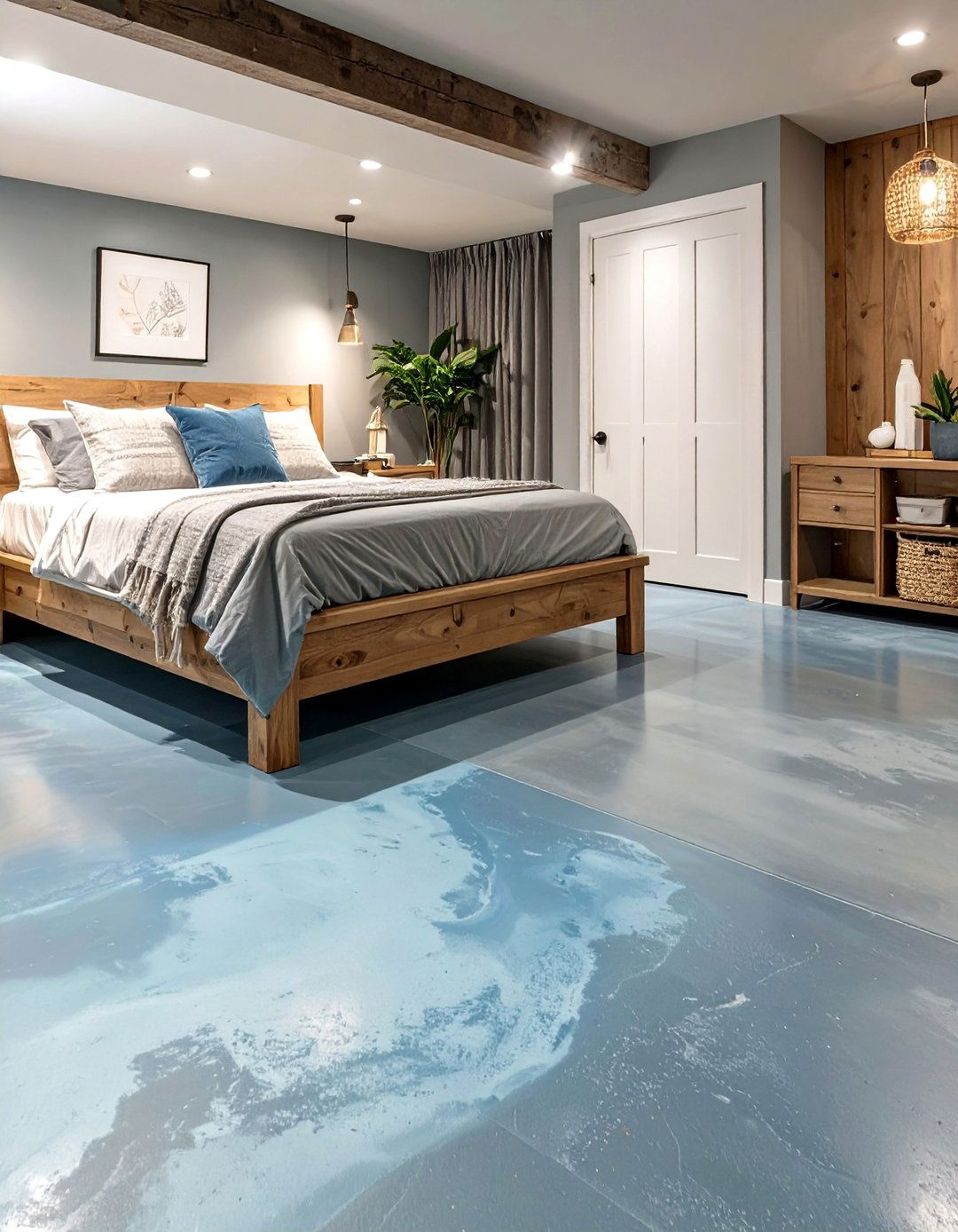 Soft Blue Gray Stained Floor - 30 concrete basement floor ideas