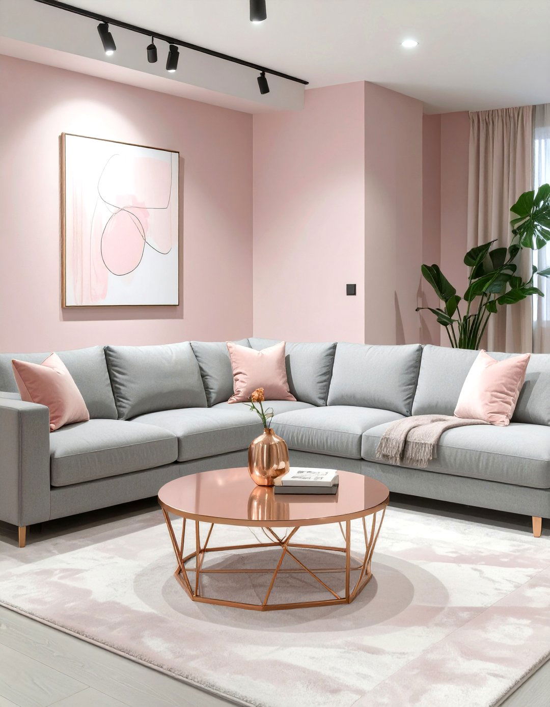 Soft Blush Pink and Gray Basement - 30 modern basement color ideas decorating