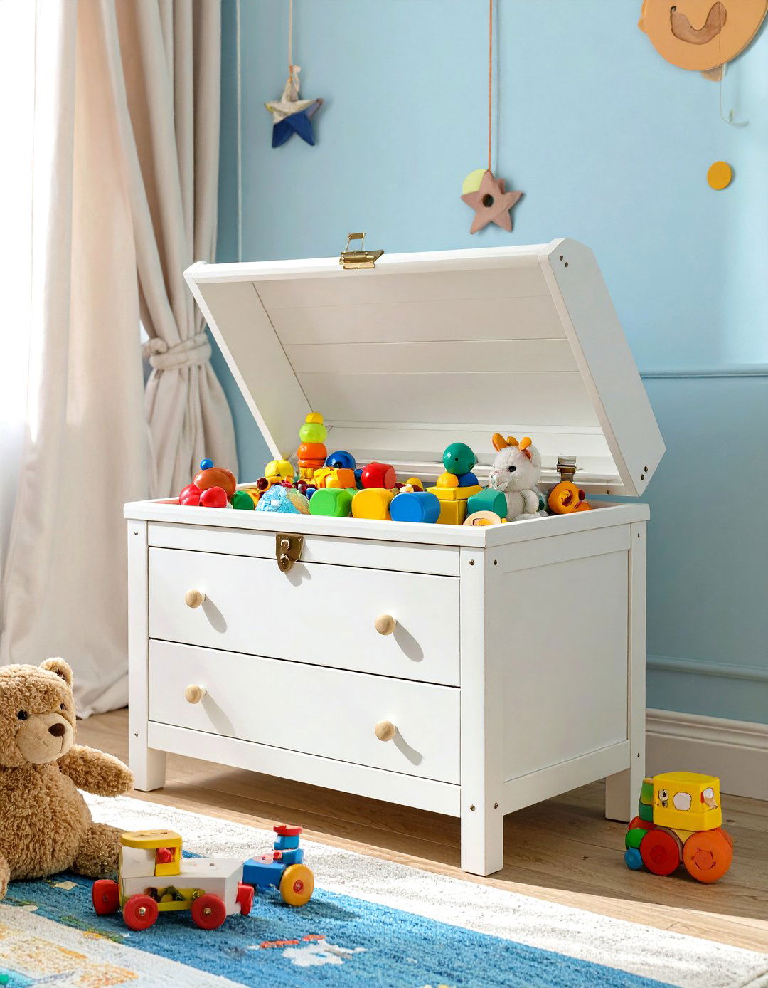 Soft Close Toy Chest for Safety - 30 toddler bedroom ideas