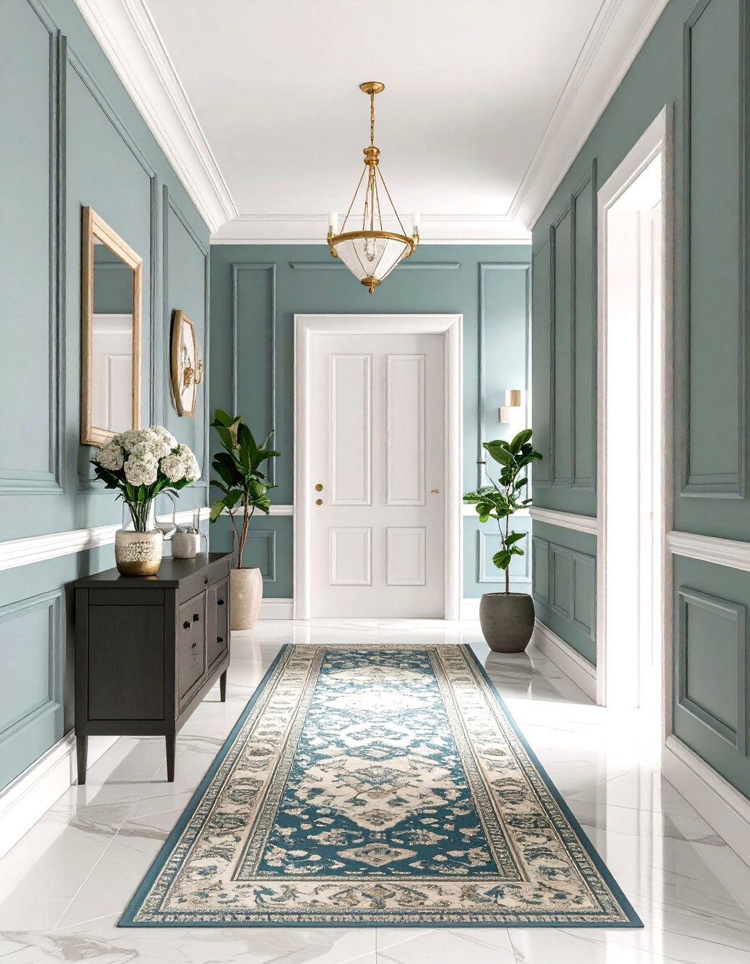 Soft Gray Green Hallway - 30 interior paint color ideas