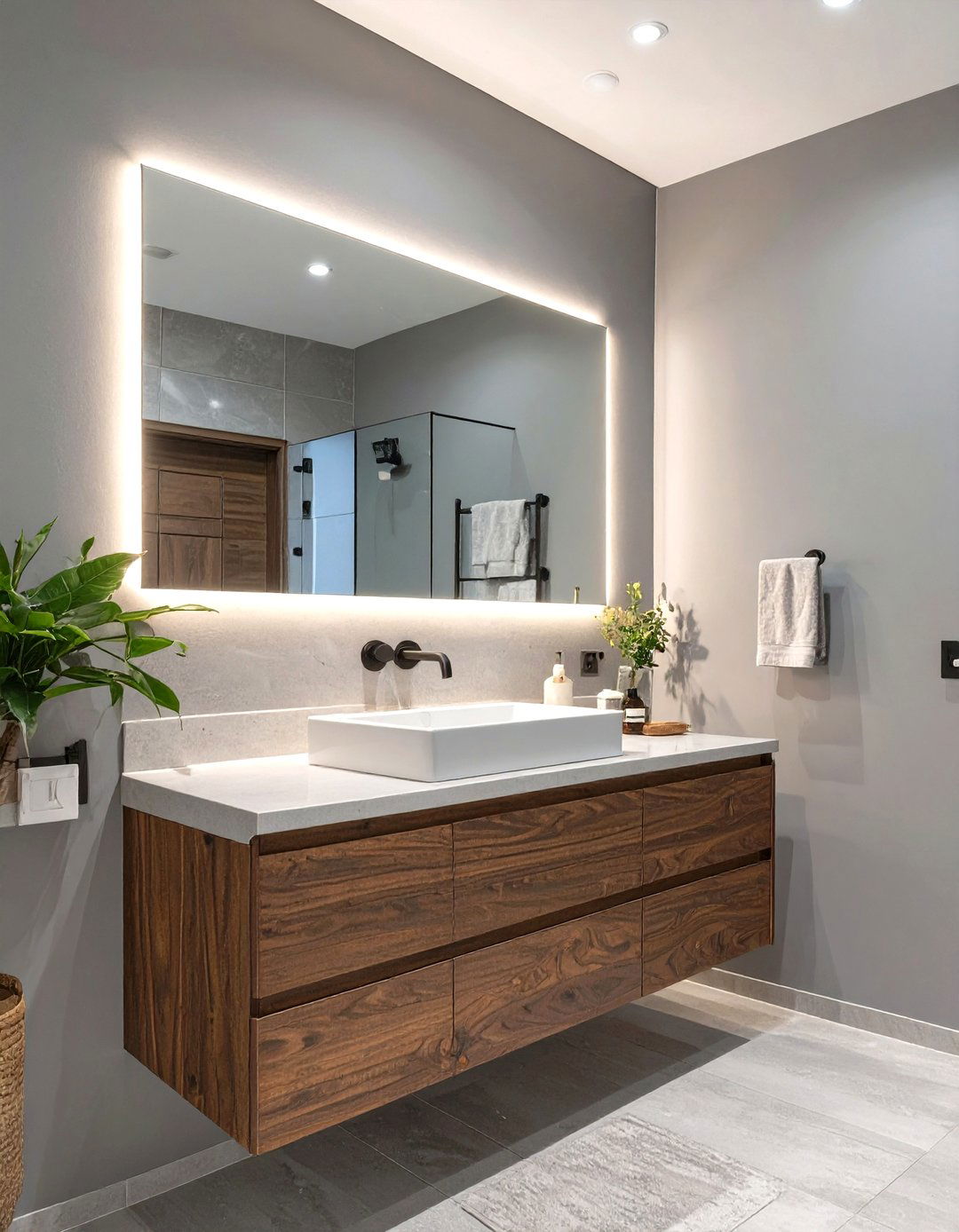 Soft Gray and Wood Bathroom - 30 neutral bathroom ideas