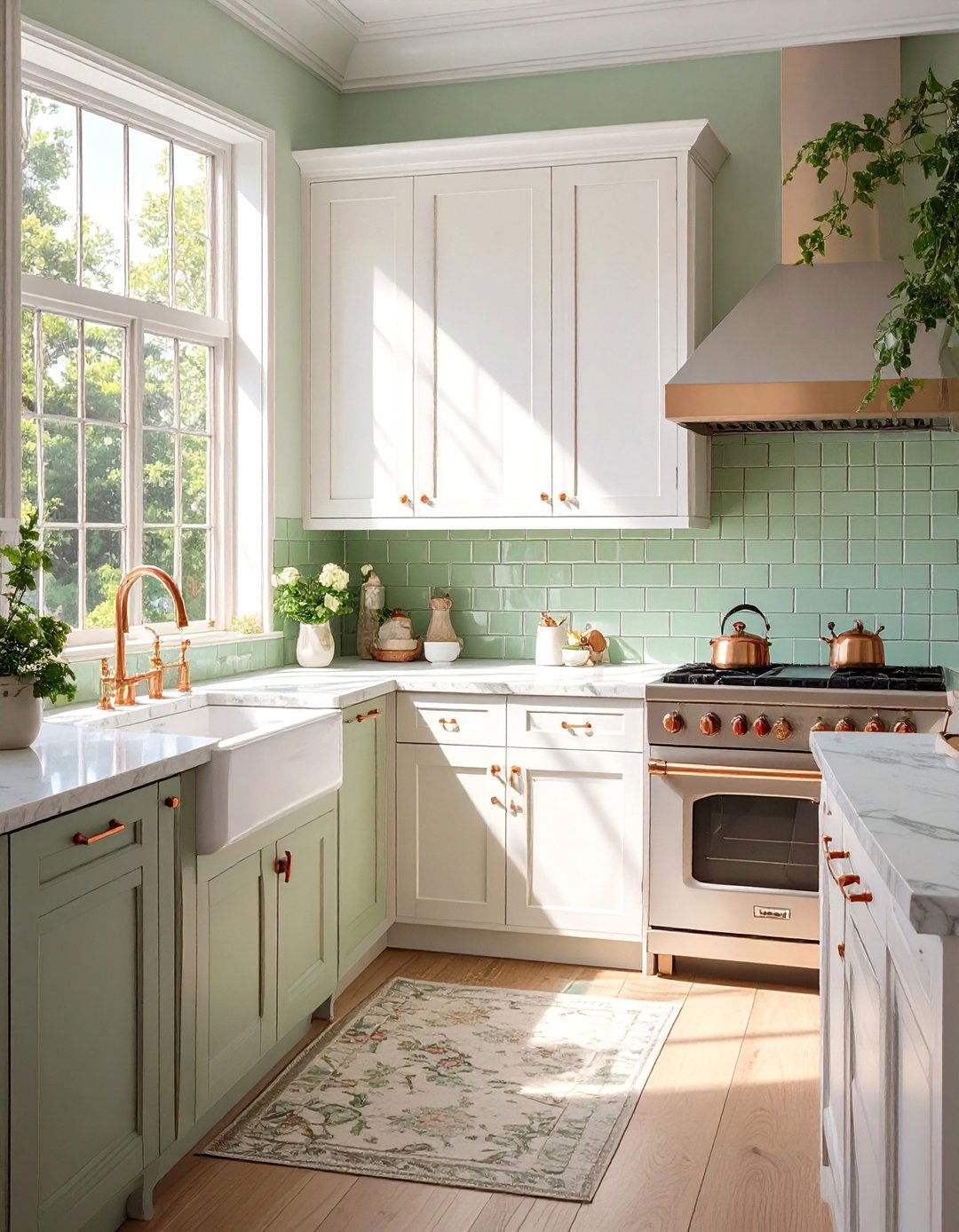 Soft Green Ceramic Tile Backsplash - 30 backsplash ideas for white cabinets and quartz countertops