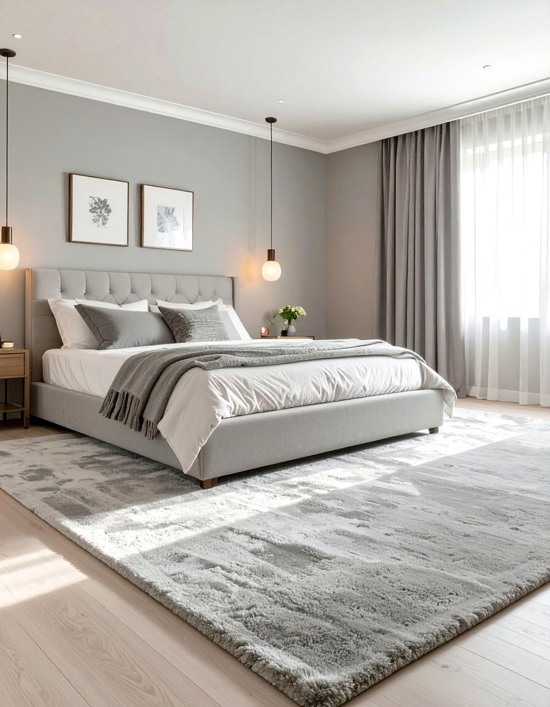Soft Grey Bedroom with Plush Carpeting - 30 simple grey bedroom ideas