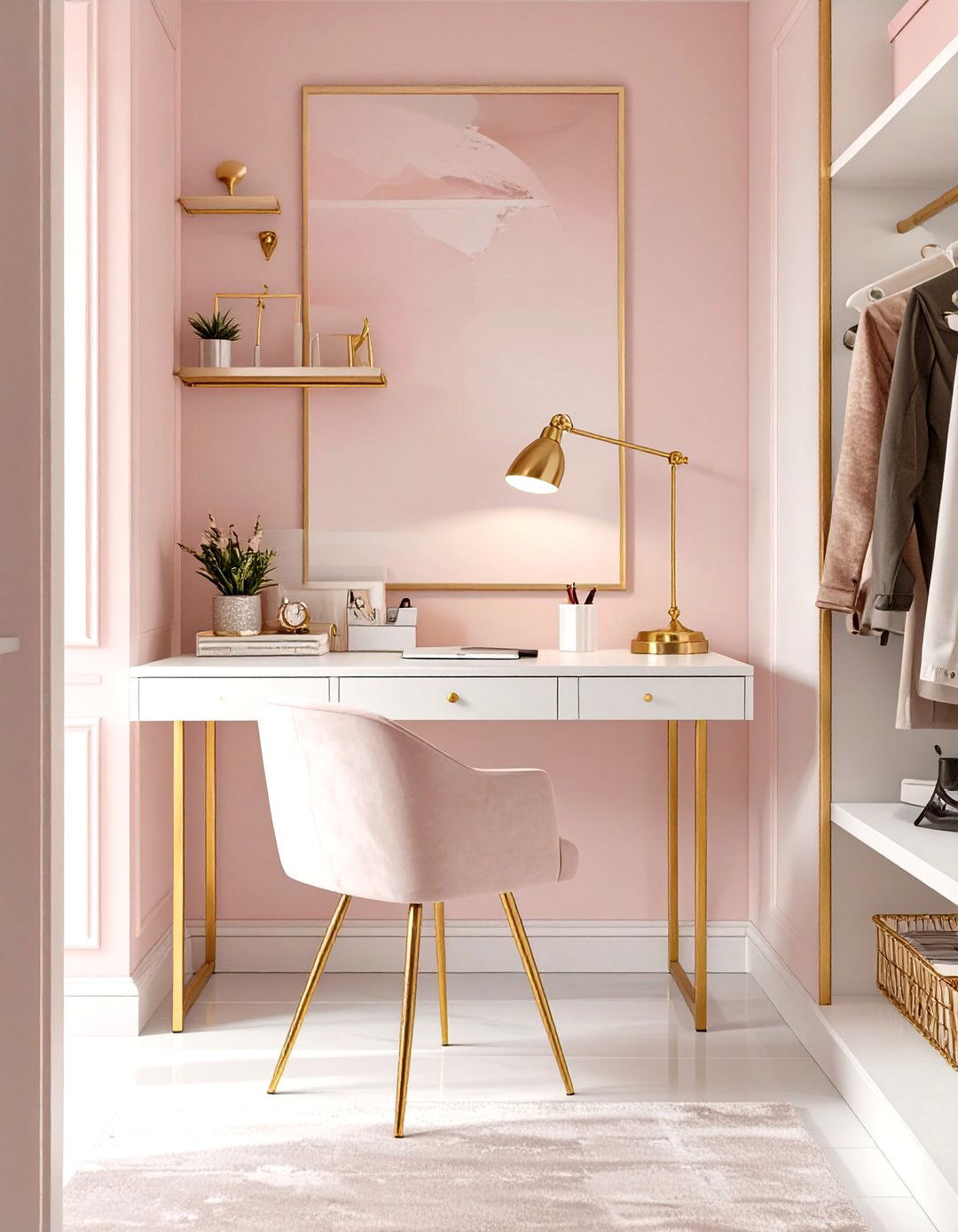 Soft Pastels and Gold Accents - 30 closet office ideas