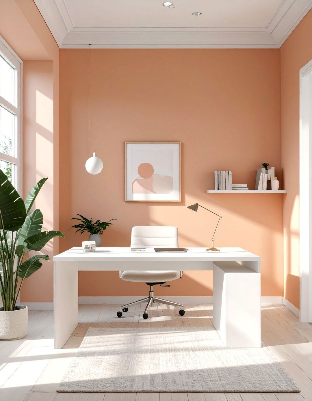 Soft Peach and White Minimalist Office - 30 office color ideas