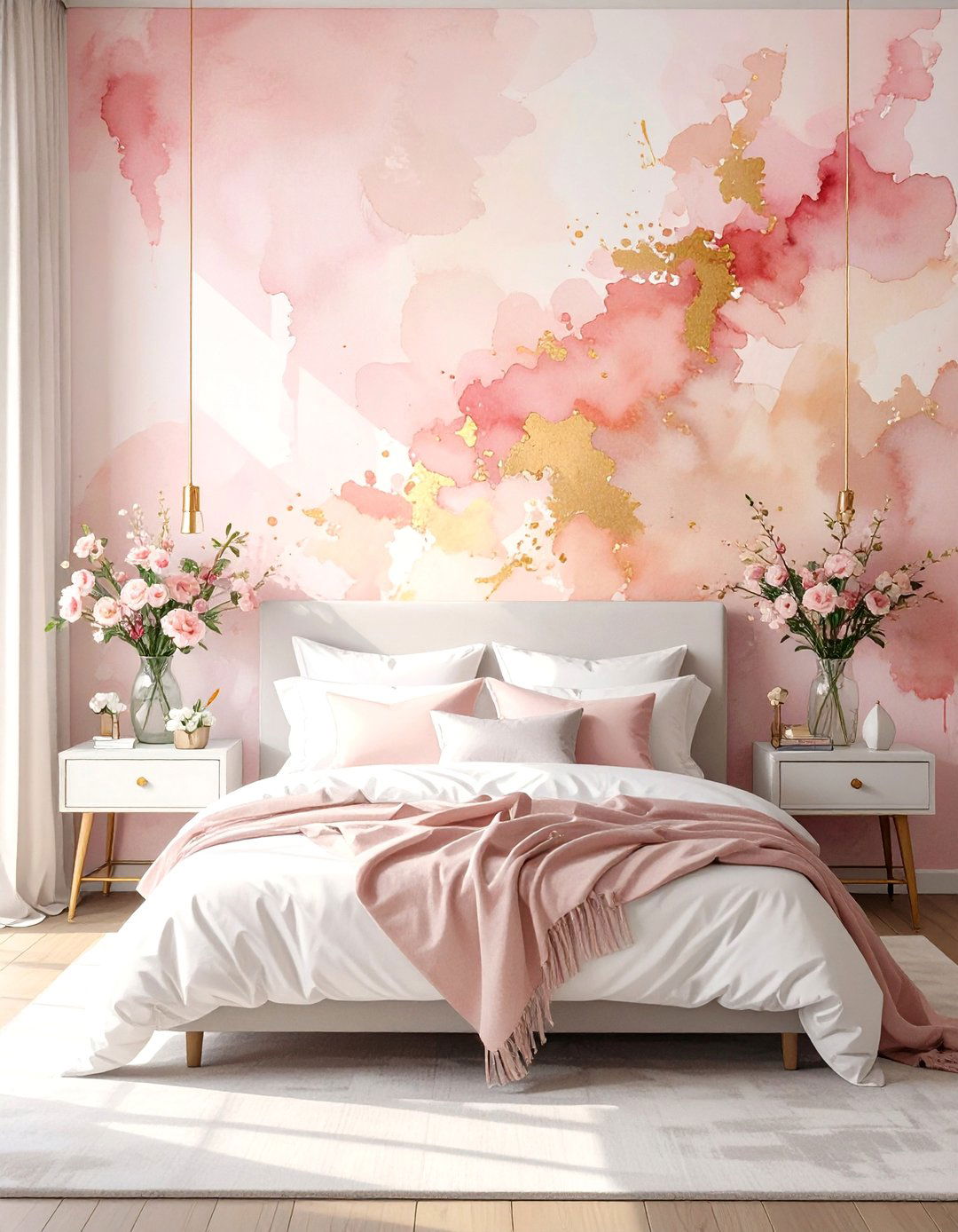 Soft Pink Watercolor Bedroom - 30 cute pink girl bedroom design ideas