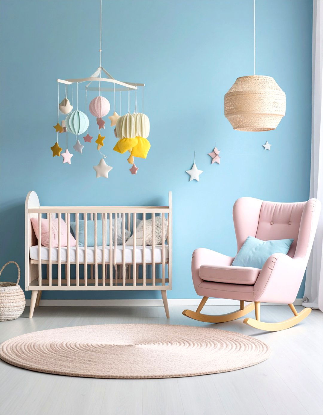Soft Triadic Pink Blue and Yellow Nursery - 30 interior design color wheel ideas