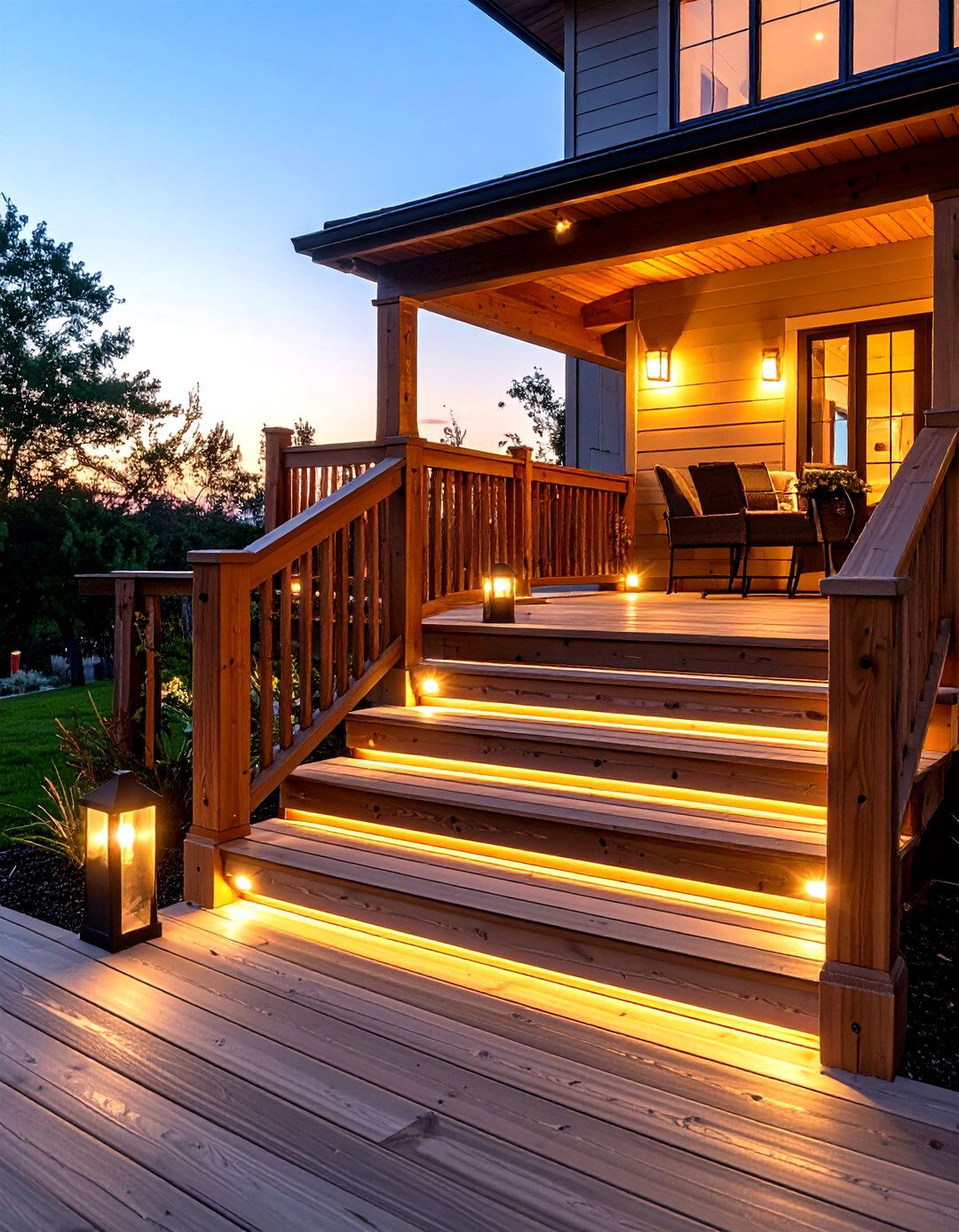 Solar Cap Post Lighting on Steps - 30 deck steps ideas