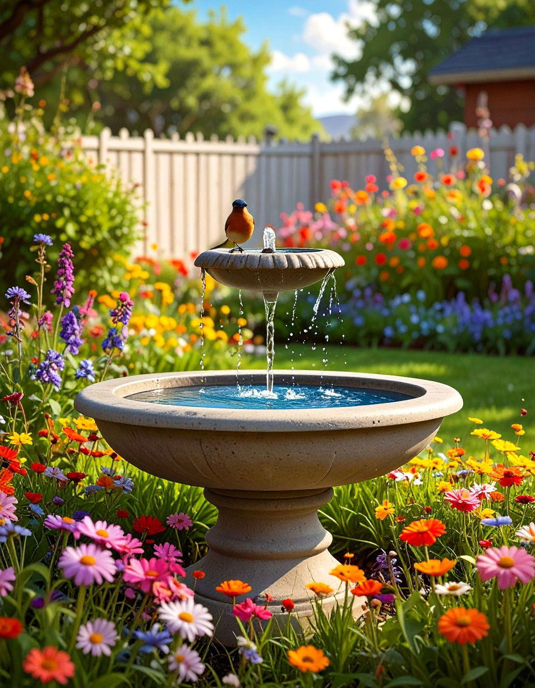 Solar Powered Birdbath Front Yard Fountain - 30 small front yard fountain ideas
