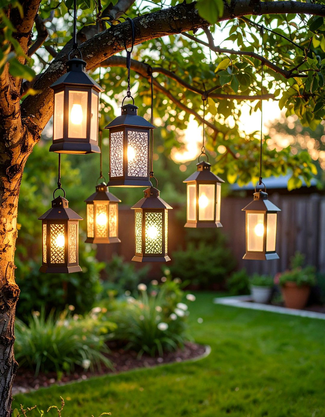 Solar Powered Hanging Lanterns - 30 backyard lighting ideas