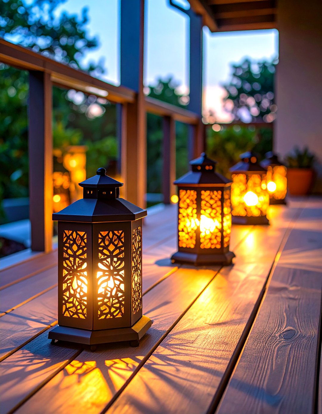 Solar Powered Lanterns - 30 small deck decorating ideas