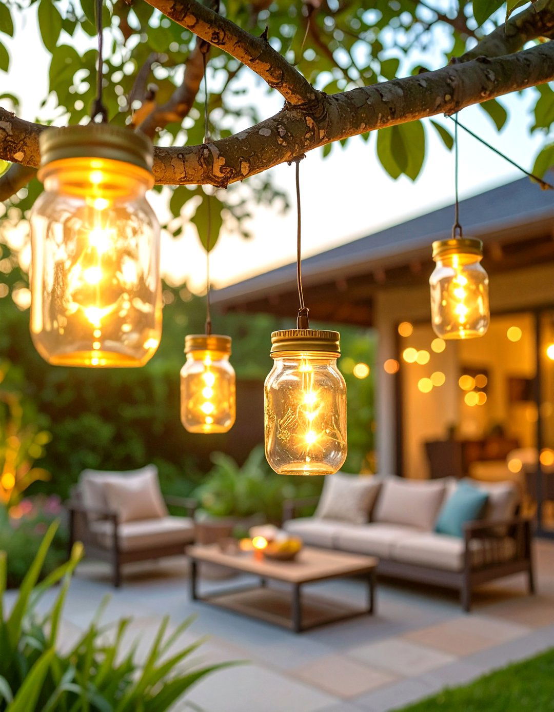 Solar Powered Mason Jar Lights - 30 outdoor patio ideas on a budget