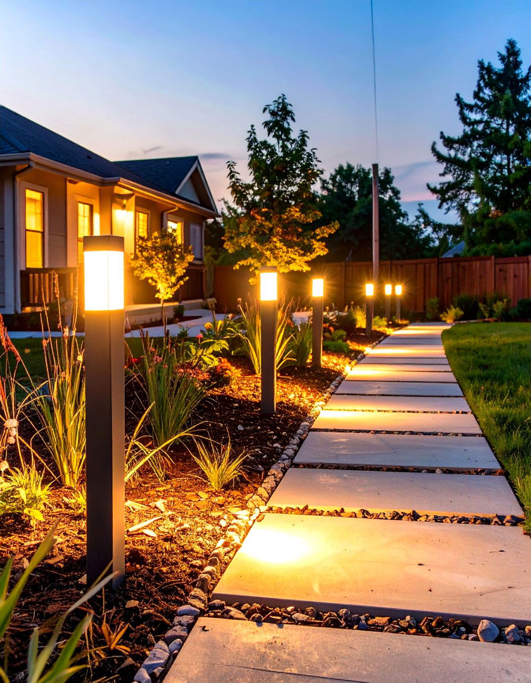 Solar Powered Path Lighting - 30 small area cheap simple front yard landscaping ideas