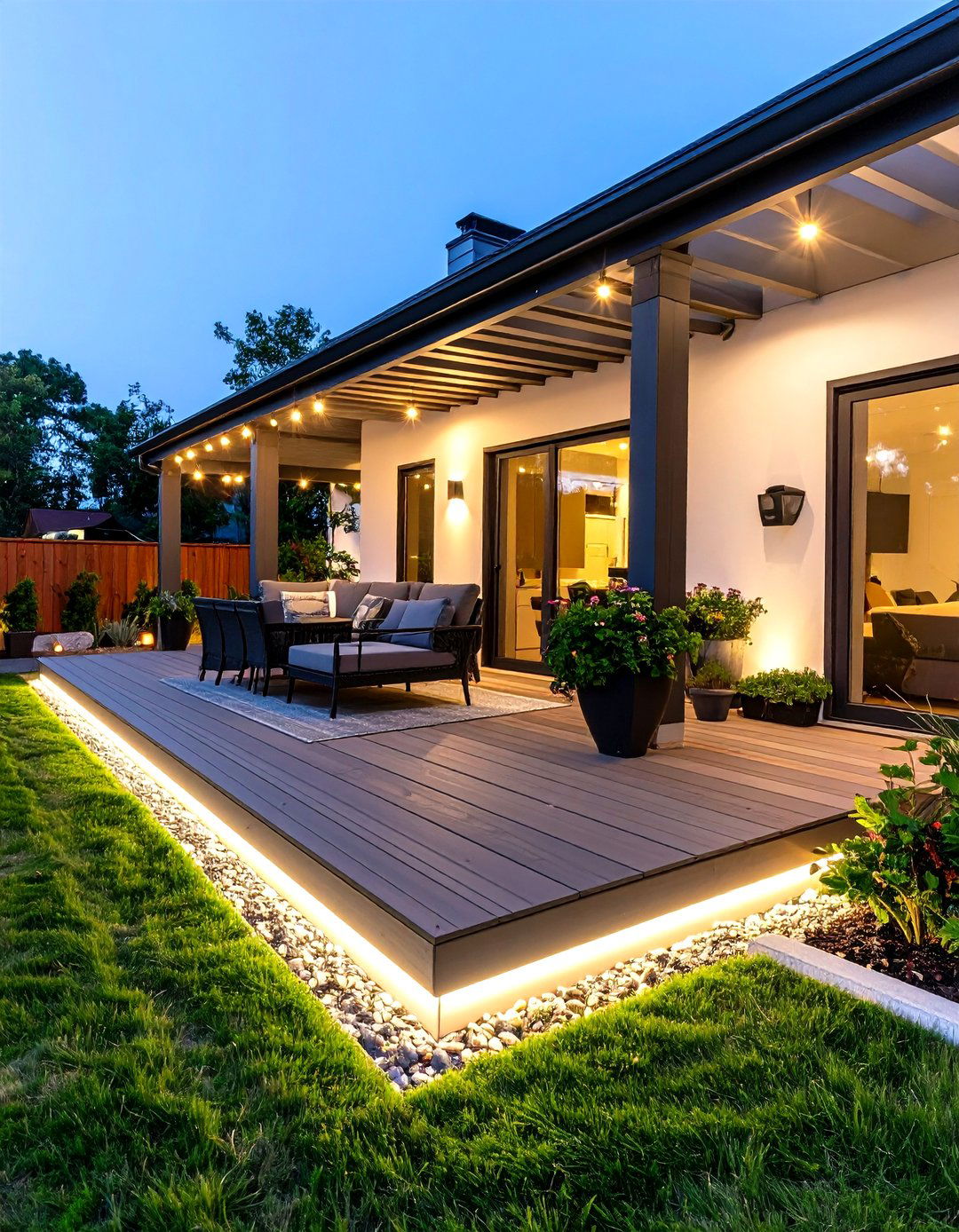 Solar Powered Rope Light Edging - 30 diy backyard lighting ideas