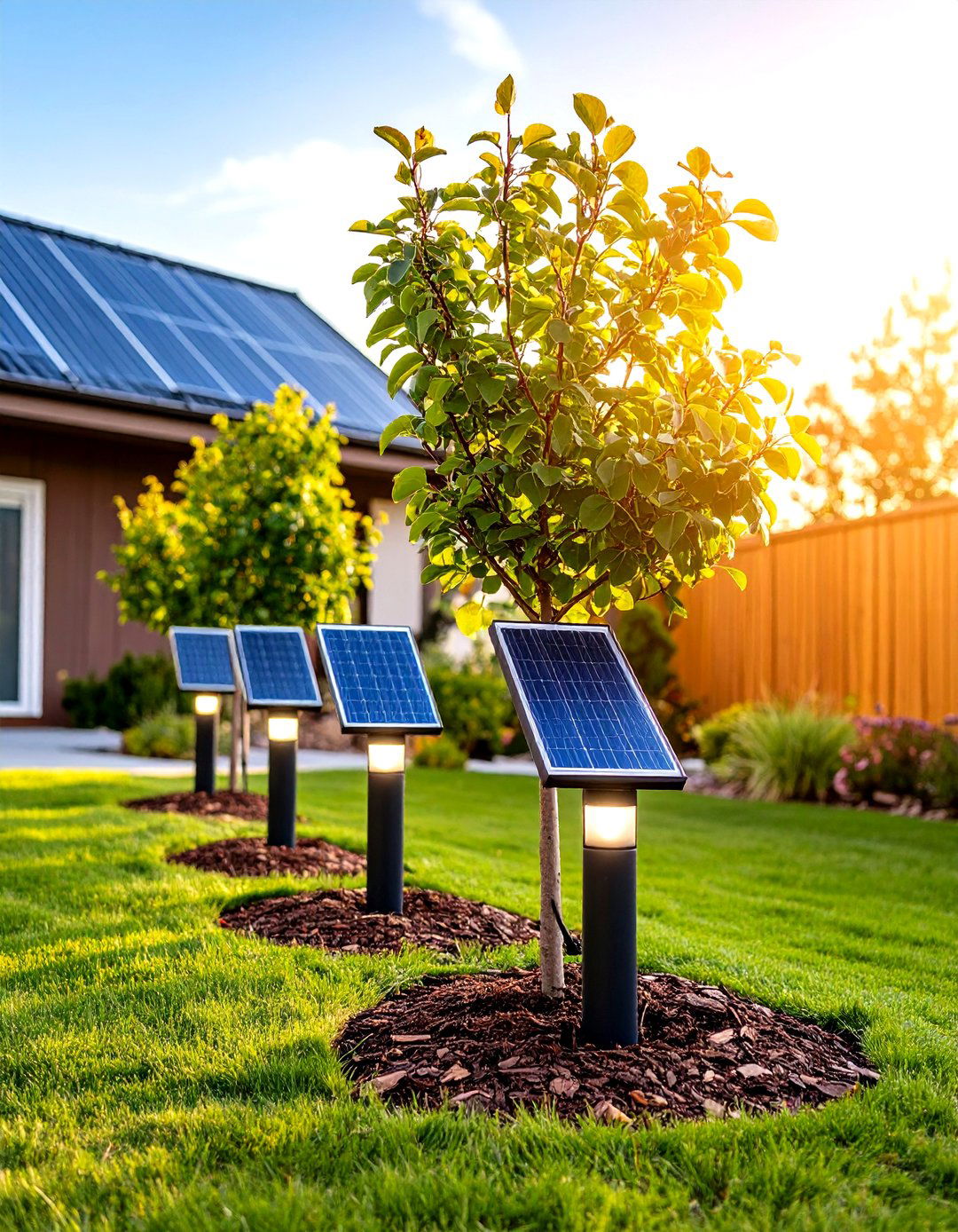 Solar Powered Stake Spotlights for Flexibility - 30 outdoor tree lighting ideas