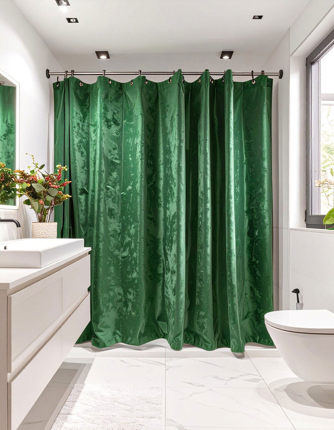 Solid Color Textured Curtain - 30 bathroom curtains ideas