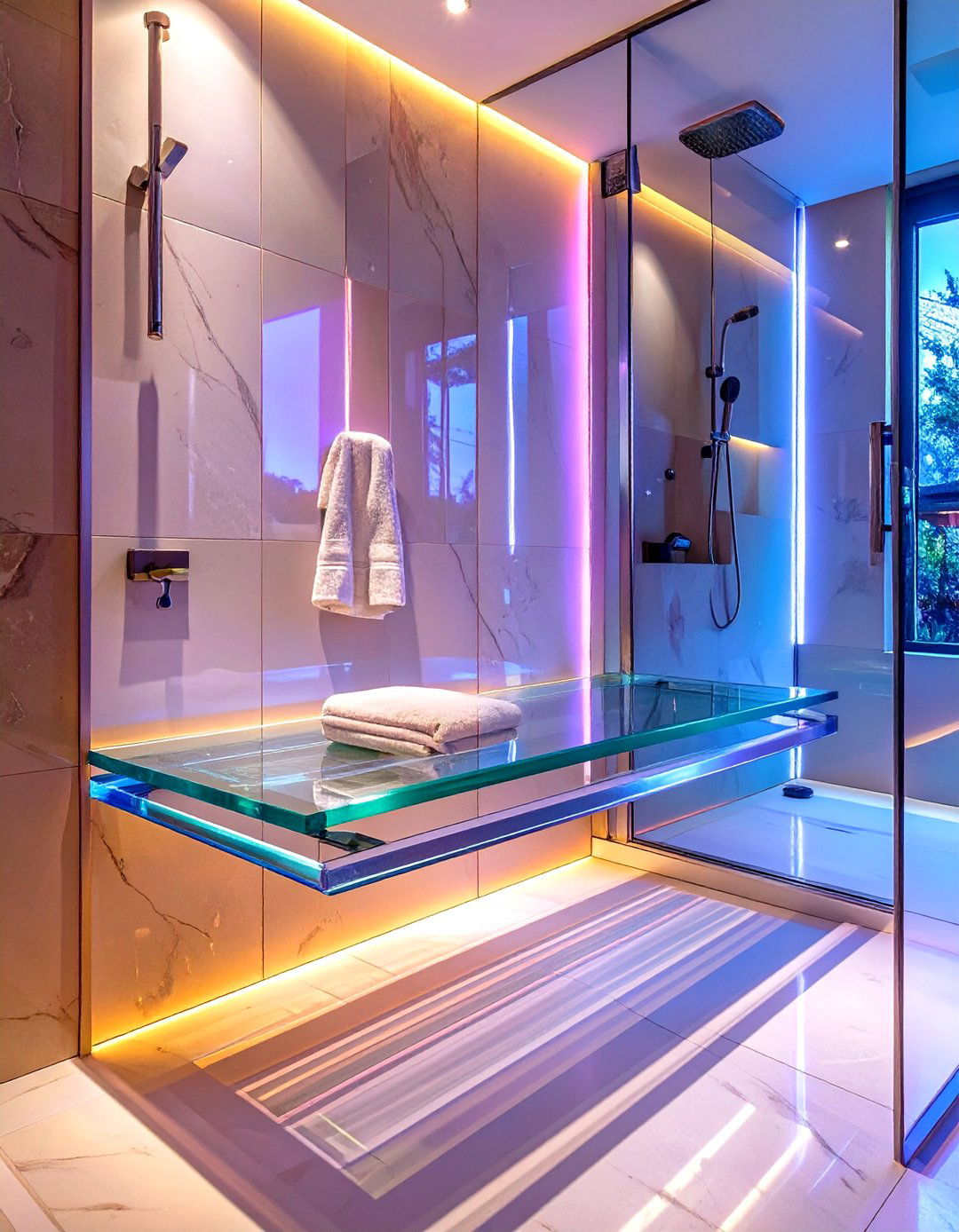 Solid Glass Shower Bench - 30 shower bench ideas