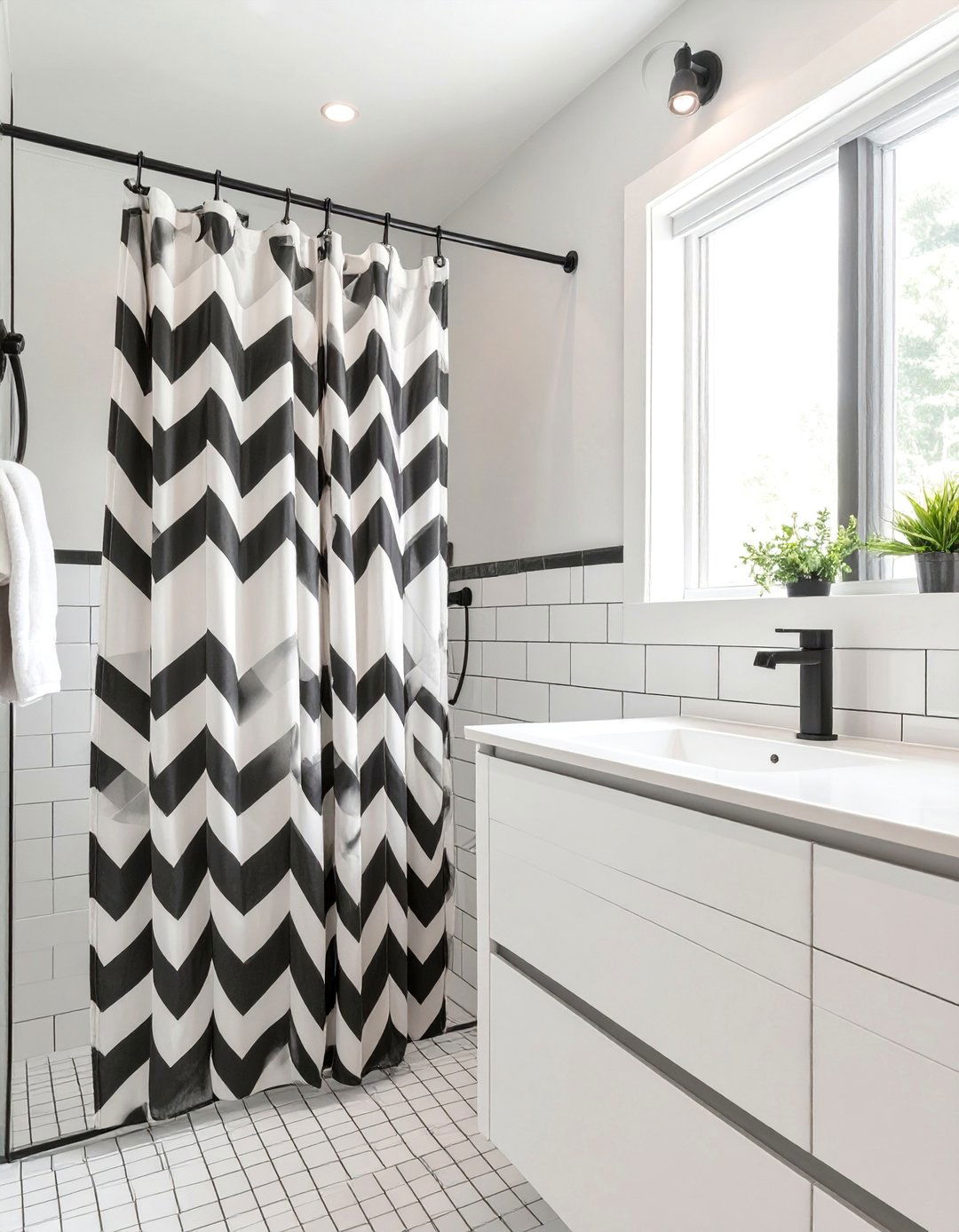 Sophisticated Black and White Bathroom - 30 bathroom shower curtain ideas