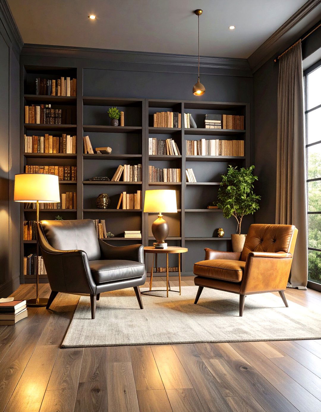 Sophisticated Charcoal Gray Library - 30 interior paint color ideas