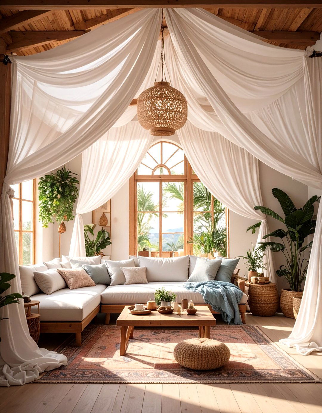 Sophisticated Fabric Canopy - 30 ceiling ideas for living room