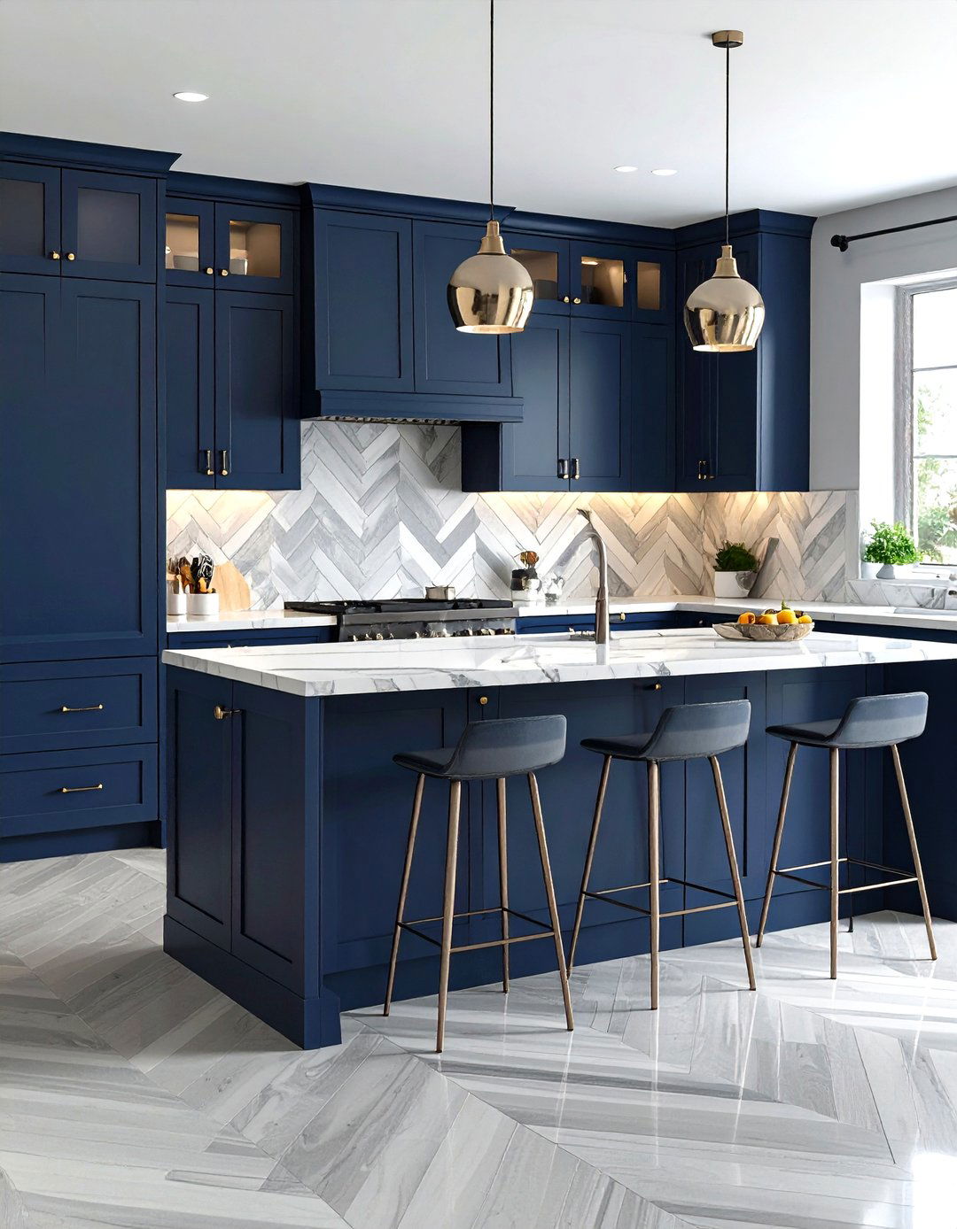 Sophisticated Gray Marble Herringbone Kitchen - 30 kitchen backsplash tile ideas