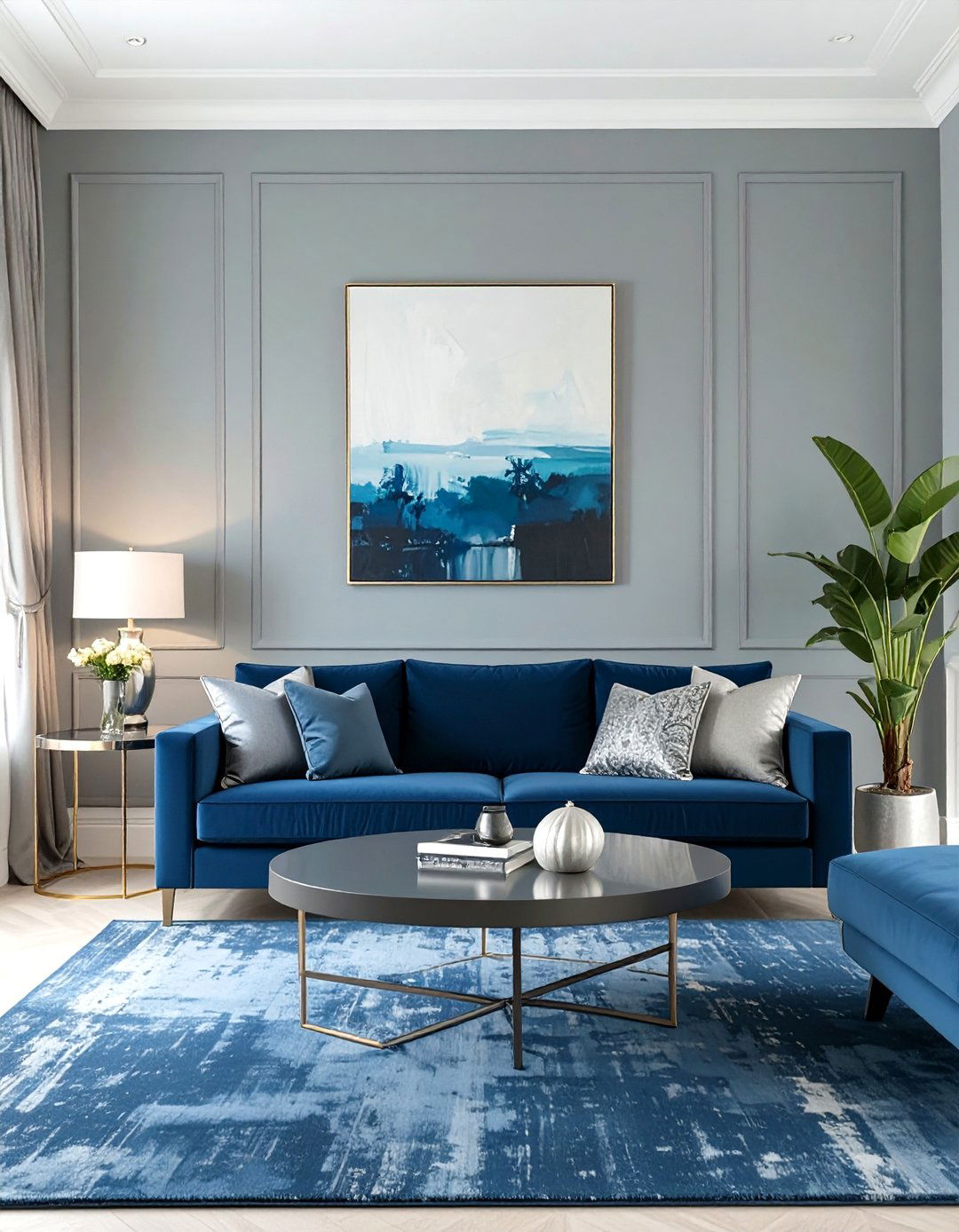 Sophisticated Gray and Blue Living Room - 30 blue couch living room ideas