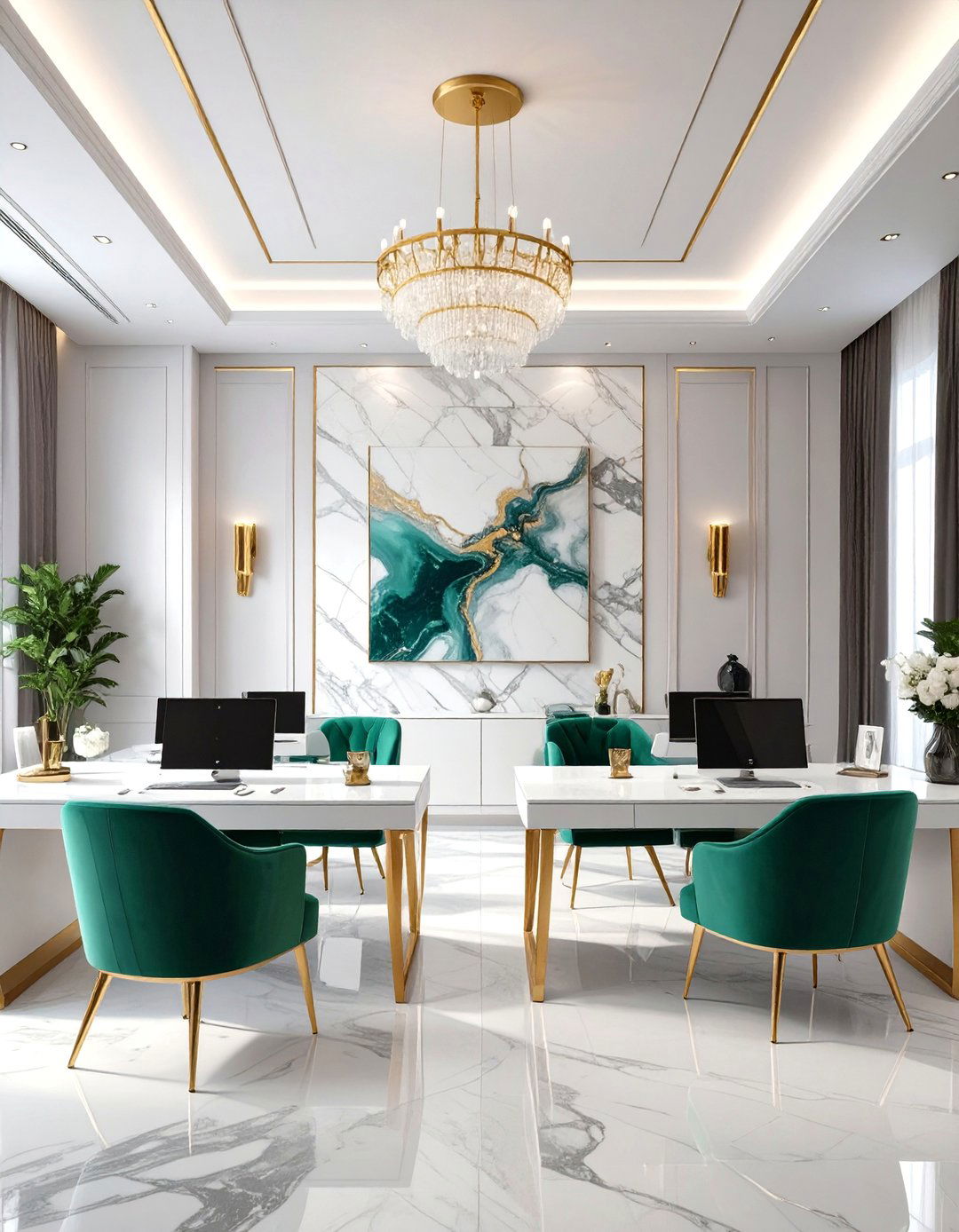 Sophisticated Marble Effect Office Wallpaper - 30 office wallpaper ideas