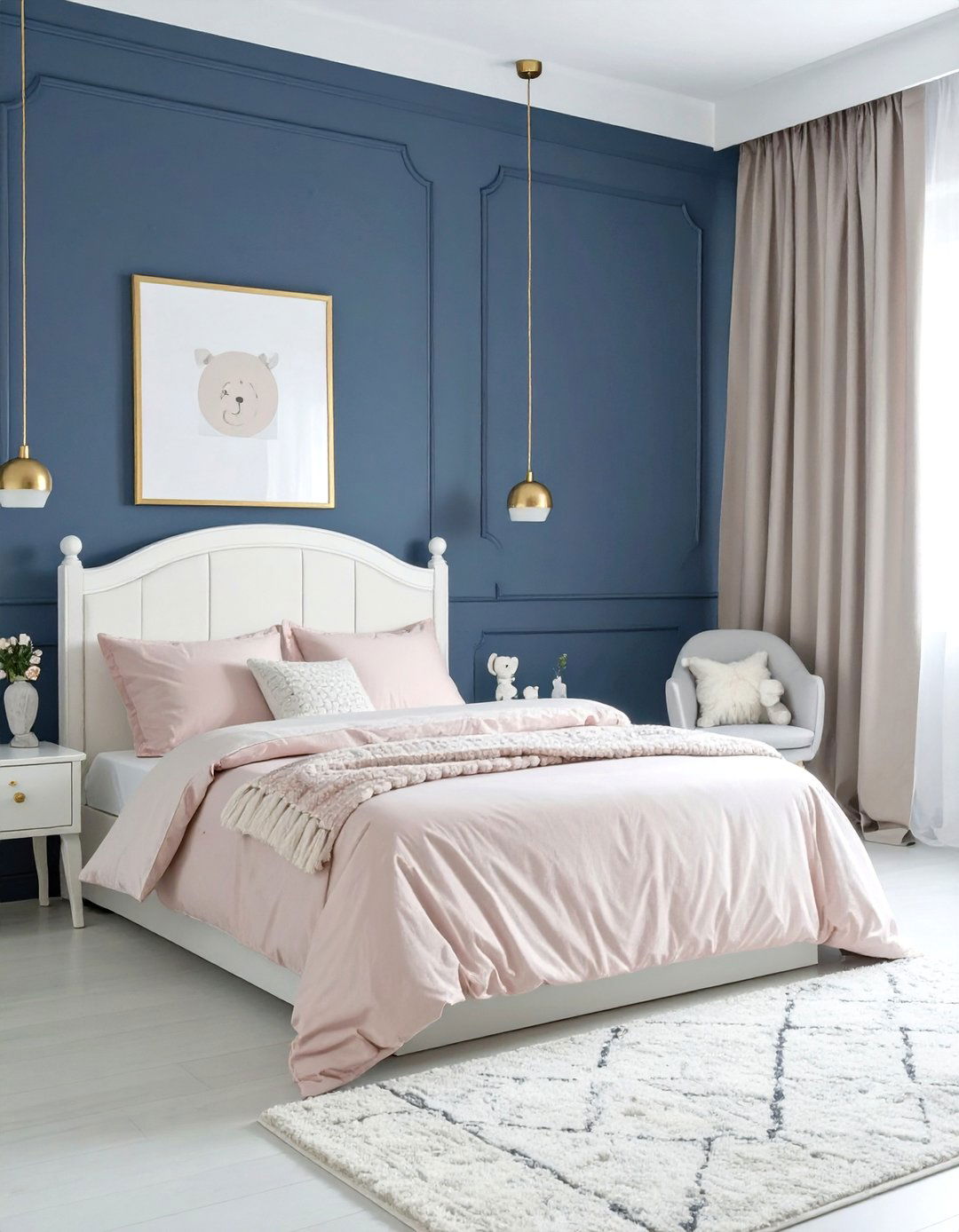 Sophisticated Navy Blue and Blush - 30 girls room paint ideas