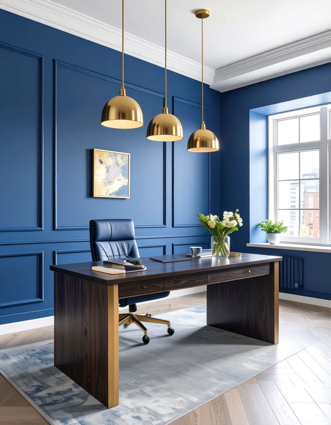 Sophisticated Navy and Gold Executive Office - 30 office color ideas