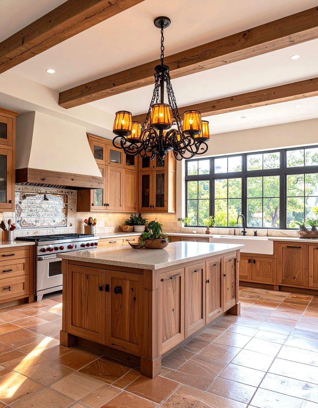 Southwest Kitchen with Forged Iron and Amber Glass - 30 kitchen ceiling lights ideas