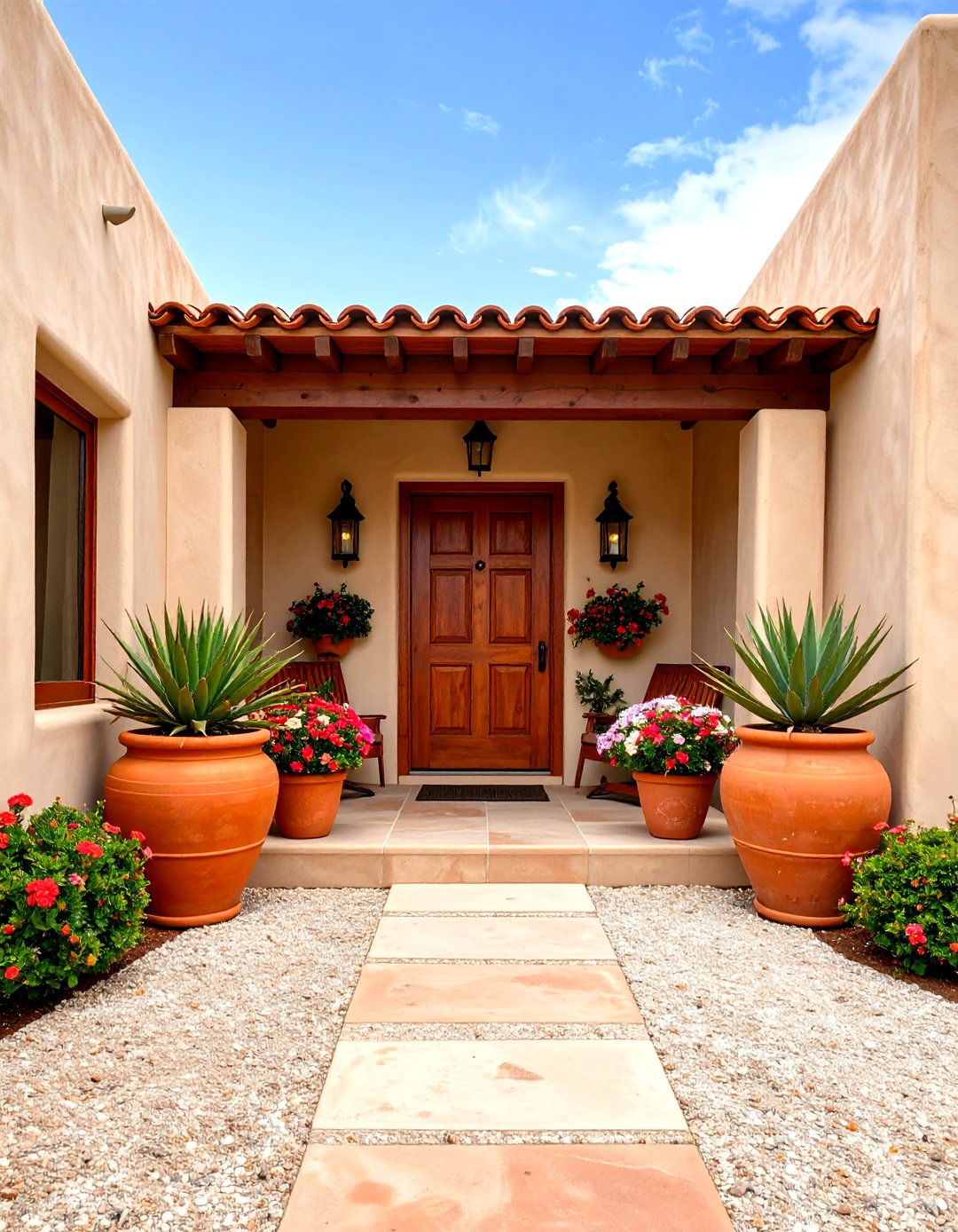 Southwestern Adobe Style Entrance - 30 front porch landscaping ideas