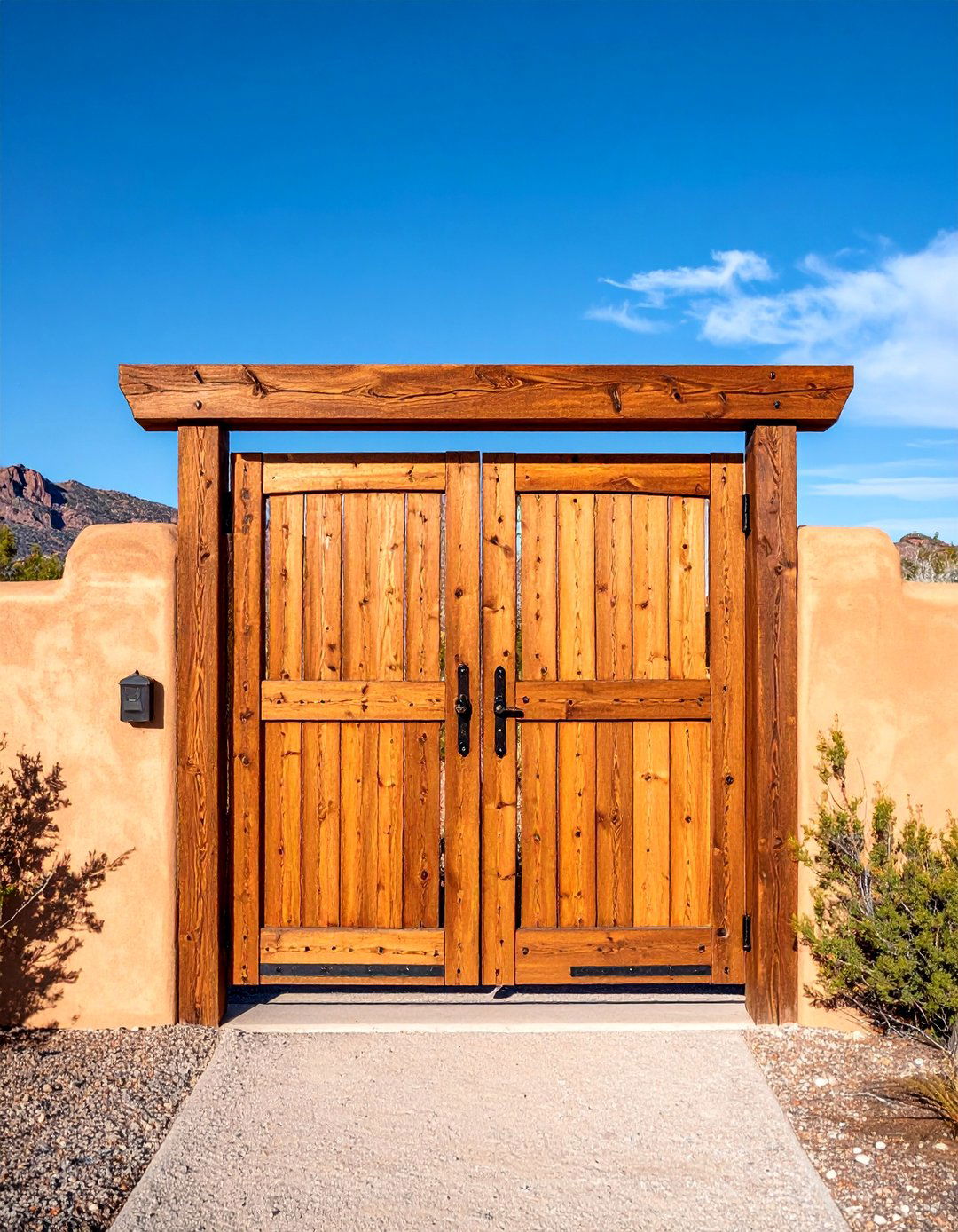 Southwestern Adobe Wall and Gate - 30 backyard gate ideas