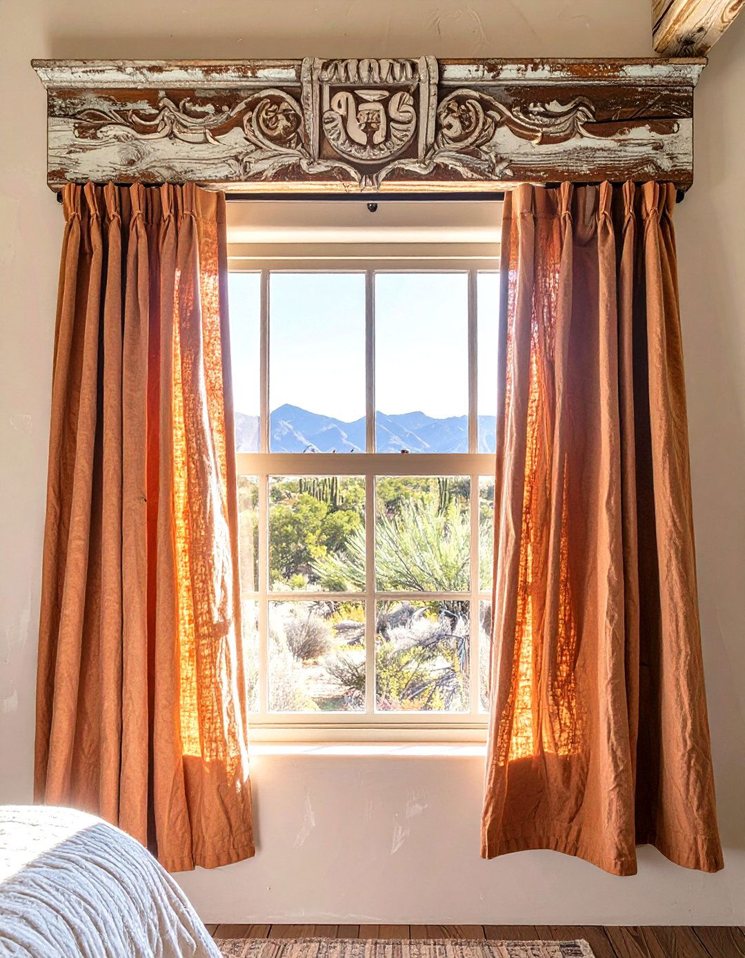 Southwestern Bedroom Wooden Cornice - 30 bedroom window ideas