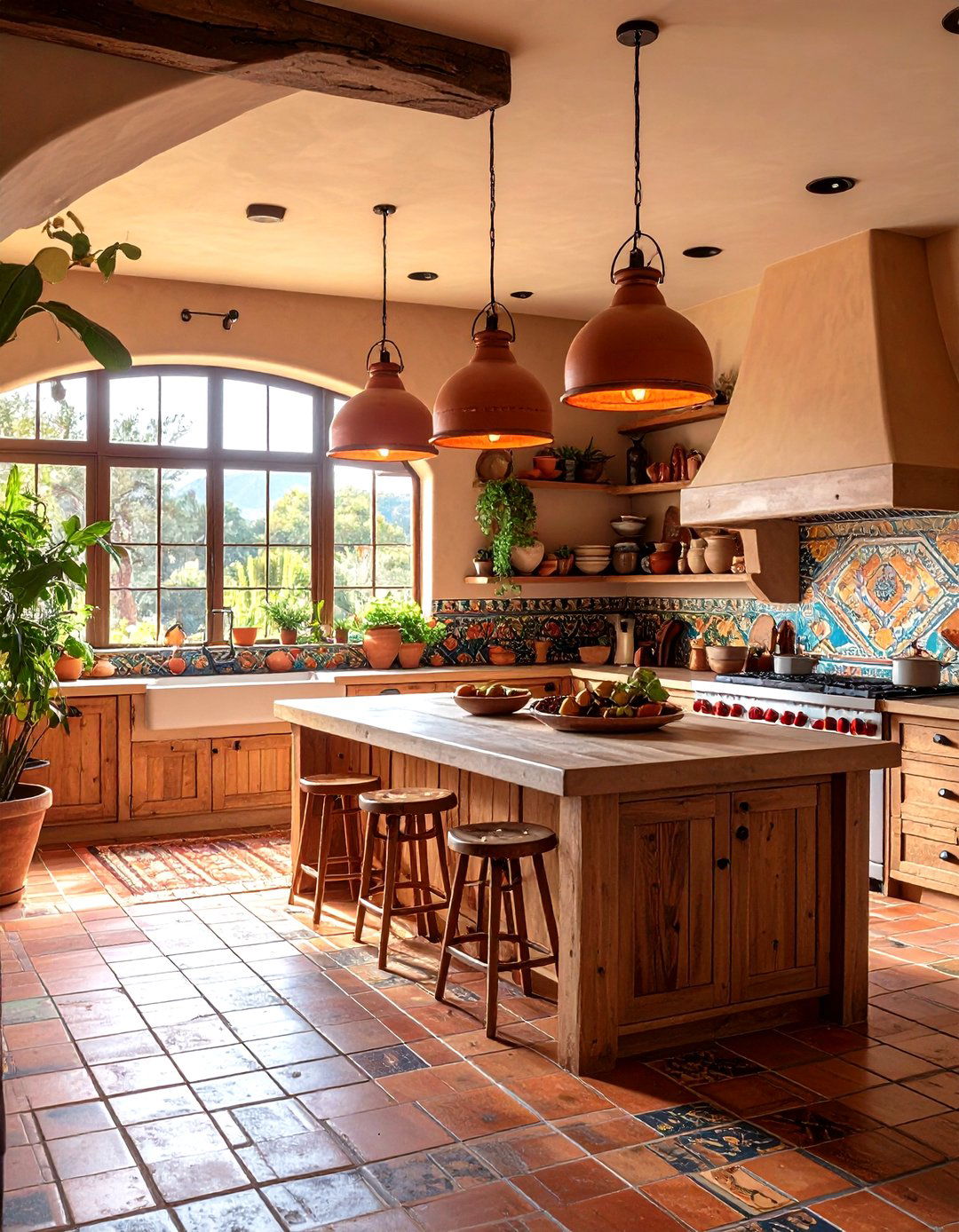 Southwestern Kitchen with Terracotta Pendants - 30 kitchen island pendant lighting ideas