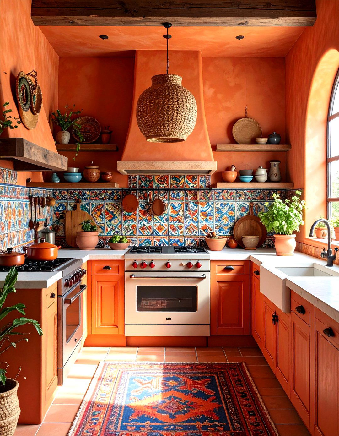 Southwestern Kitchen with Terracotta Walls - 30 kitchen wall decor ideas