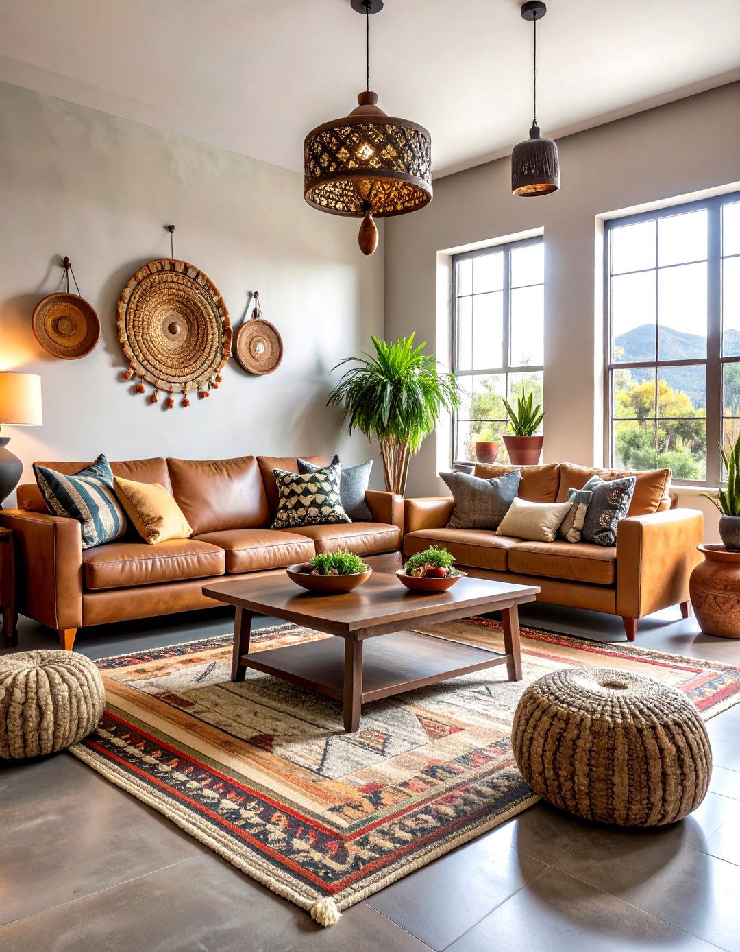 Southwestern Living Room with Terracotta Toned Grey Floors - 30 grey flooring living room ideas