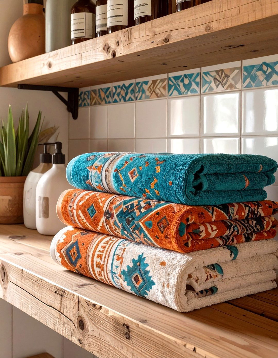 Southwestern Patterned Towels for a Western Bathroom - 30 western bathroom ideas