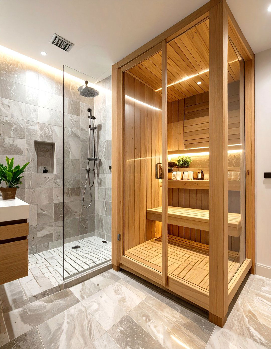 Spa Like Wet Room with Integrated Sauna - 30 wet room bathroom ideas