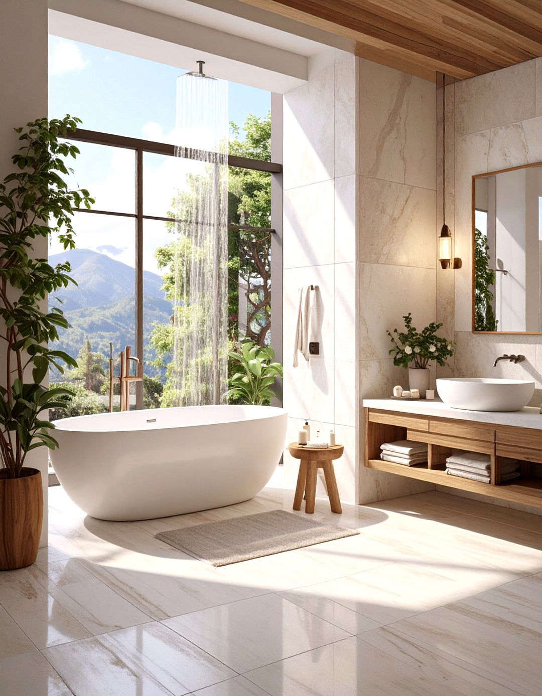 Spa Like White Bathroom with Natural Stone - 30 modern white bathroom ideas