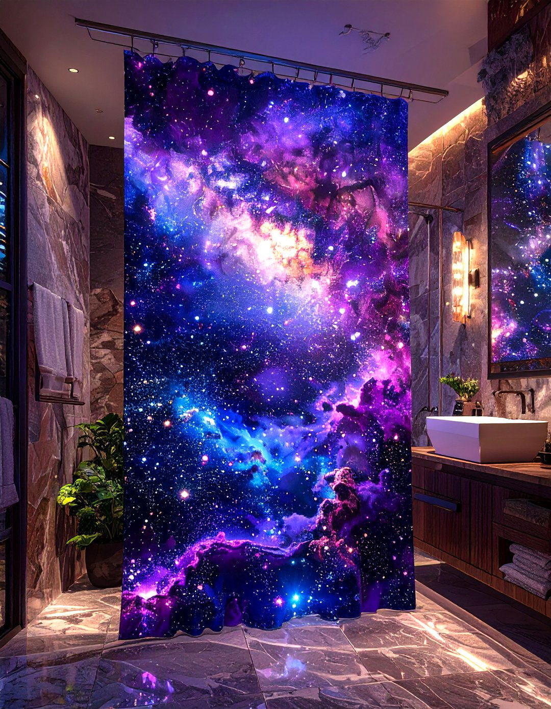 Space and Galaxy Print Shower Curtain - 30 shower curtain ideas