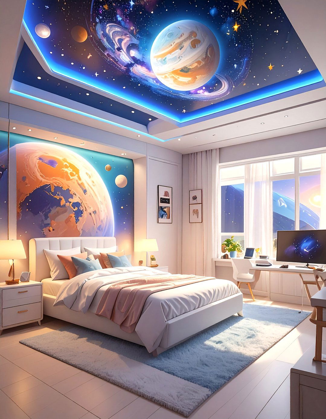 Space and Galaxy Themed Bedroom - 30 teenage girl bedroom ideas aesthetic