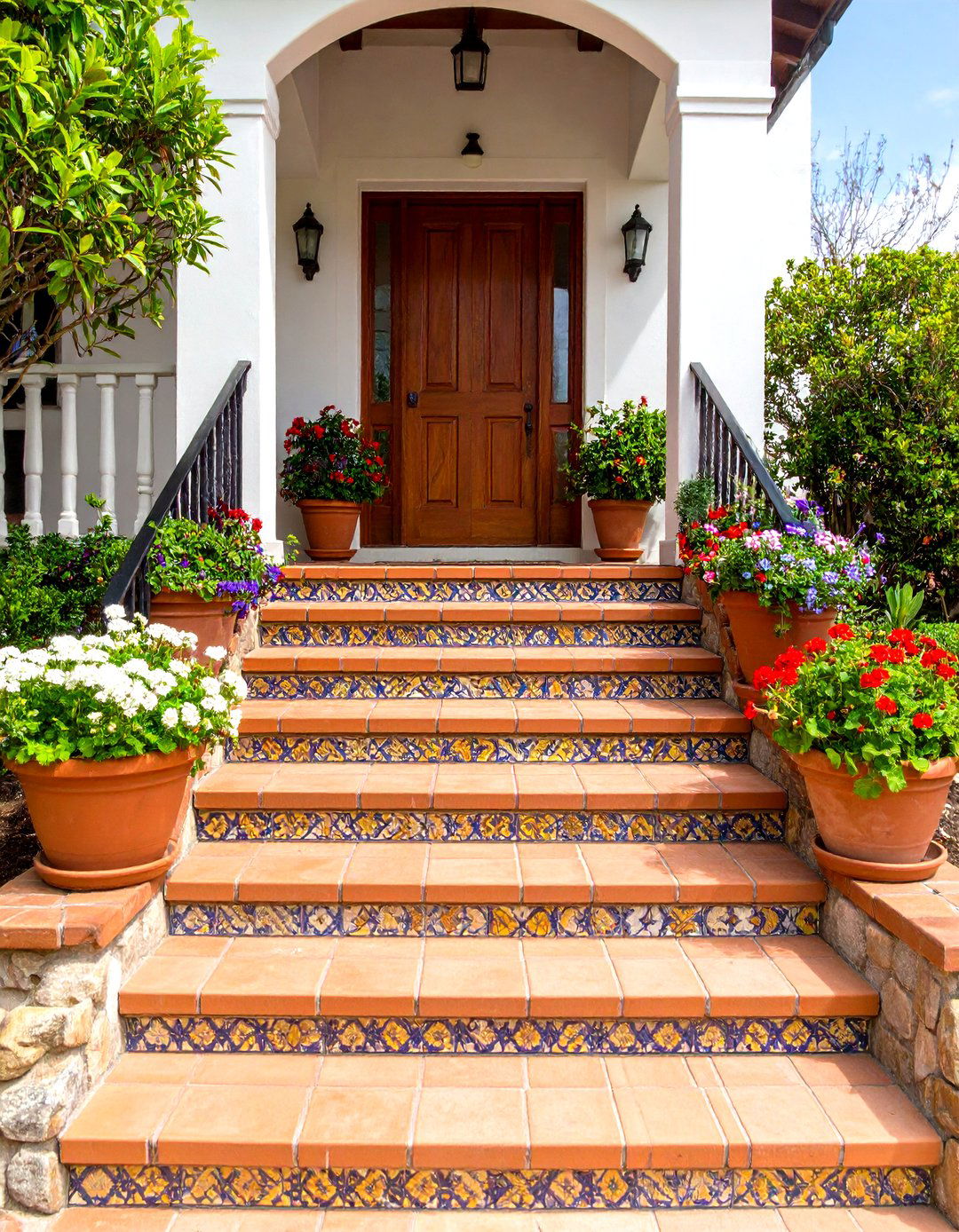 Spanish Style Tiled Riser Front Porch Steps - 30 front porch steps ideas