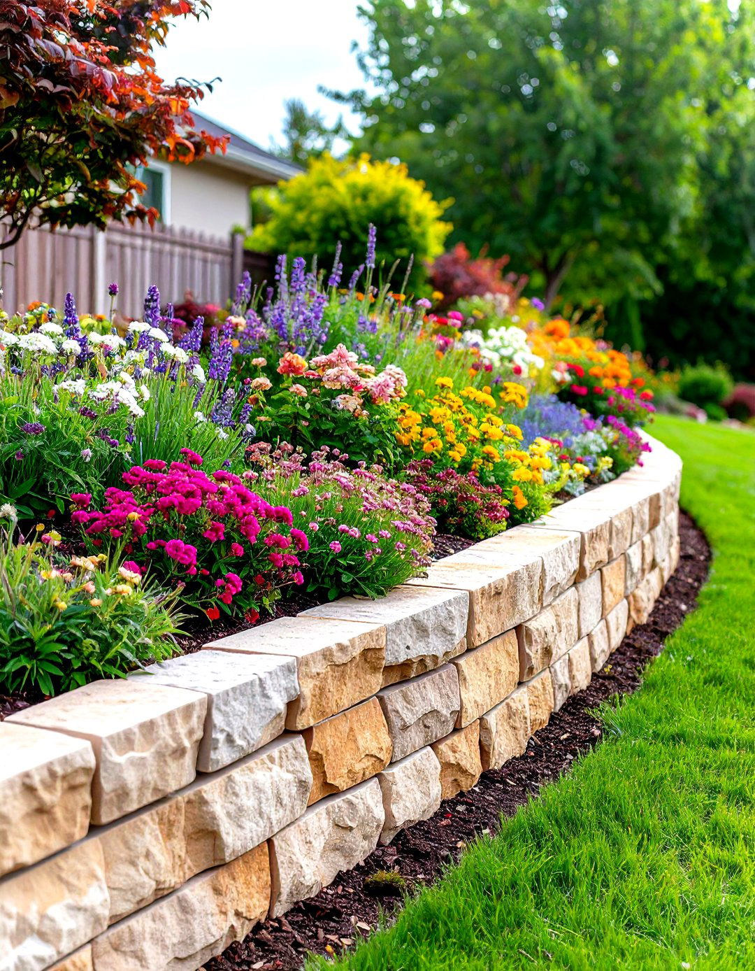 Split Face Concrete Block Retaining Wall - 30 retaining wall ideas for sloped front yard