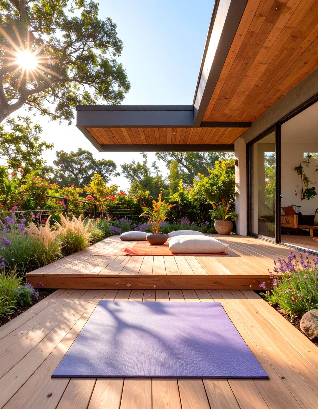Split Level Deck with a Designated Yoga or Workout Space - 30 split level 2 level deck designs