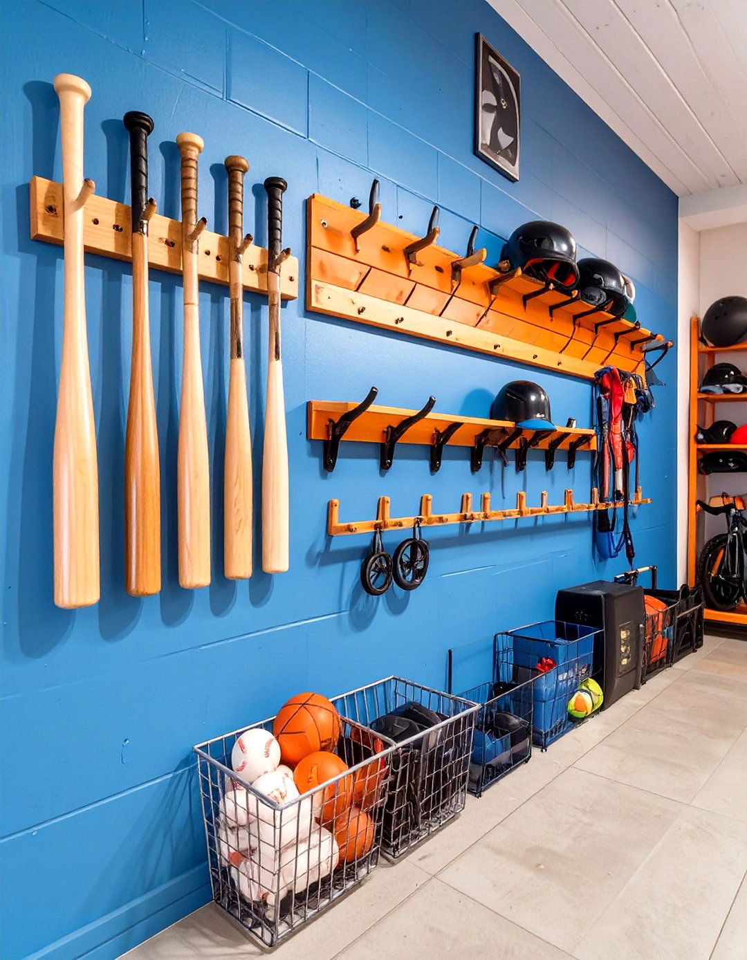 Sports Equipment Zone - 30 cheap garage wall ideas