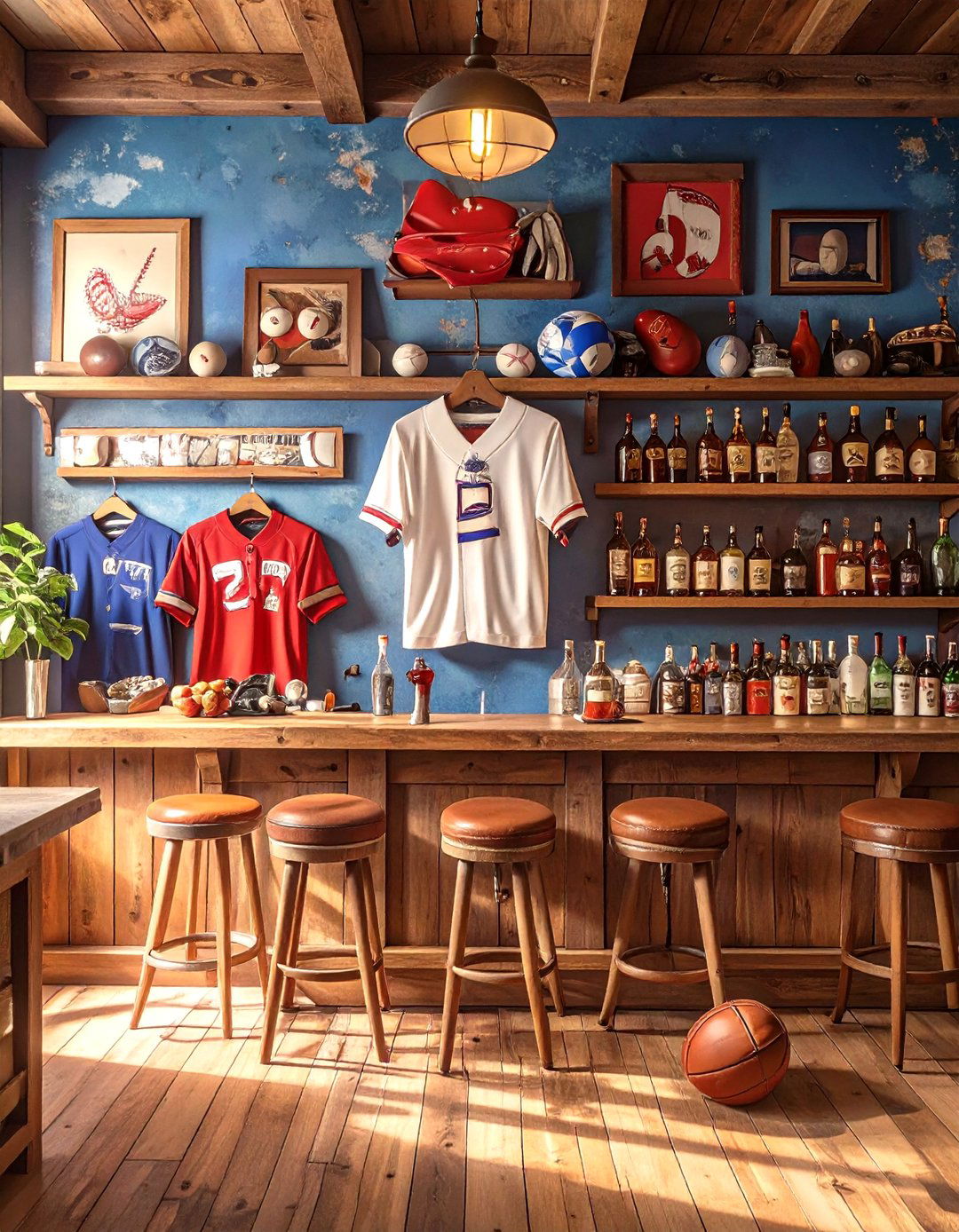 Sports Memorabilia Themed Man Cave Bar - 30 small man cave bar ideas