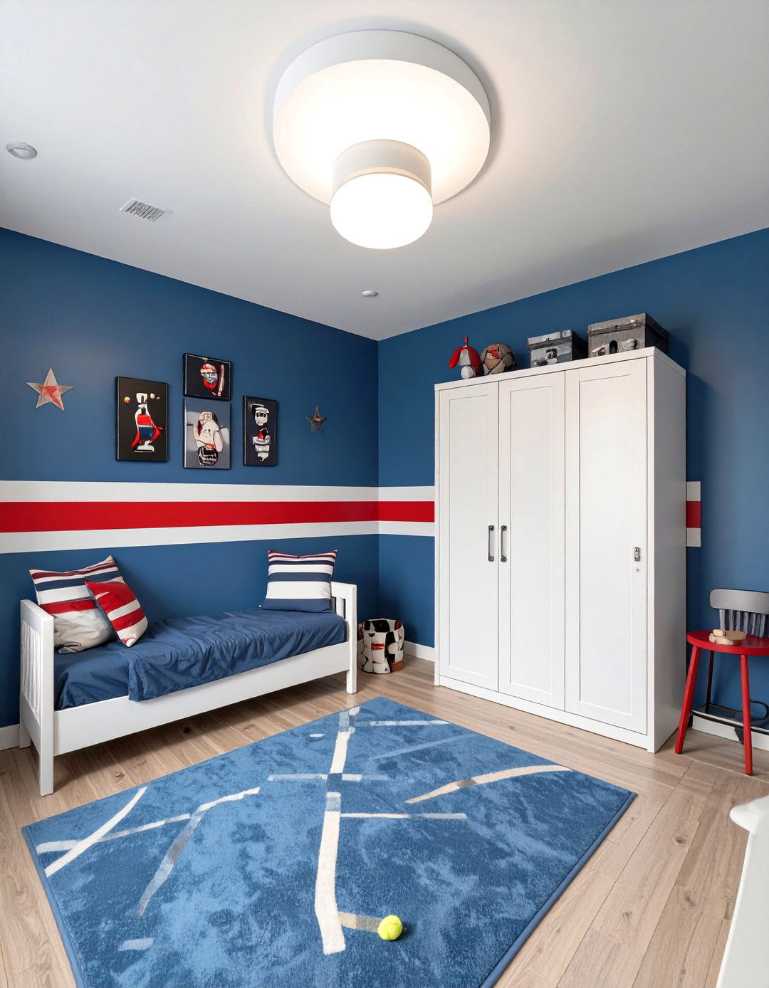 Sporty Red White and Blue Boys Room - 30 boys room color ideas