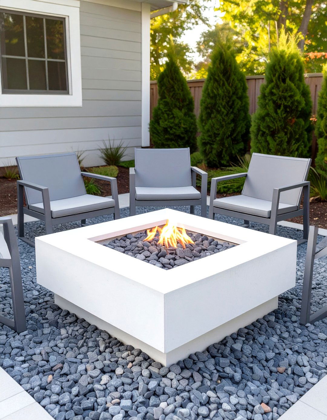 Square Concrete Fire Pit with Modern Chairs - 30 small backyard fire pit ideas landscaping