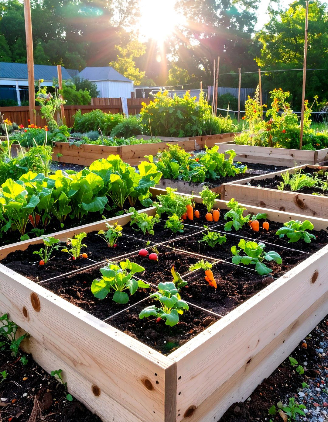 Square Foot Gardening Grid System - 30 vegetable garden design ideas
