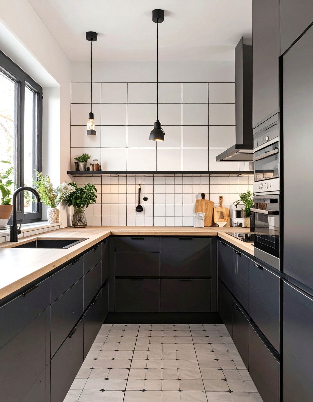 Square Tile Grid Pattern - 30 backsplash ideas for dark cabinets and light countertops